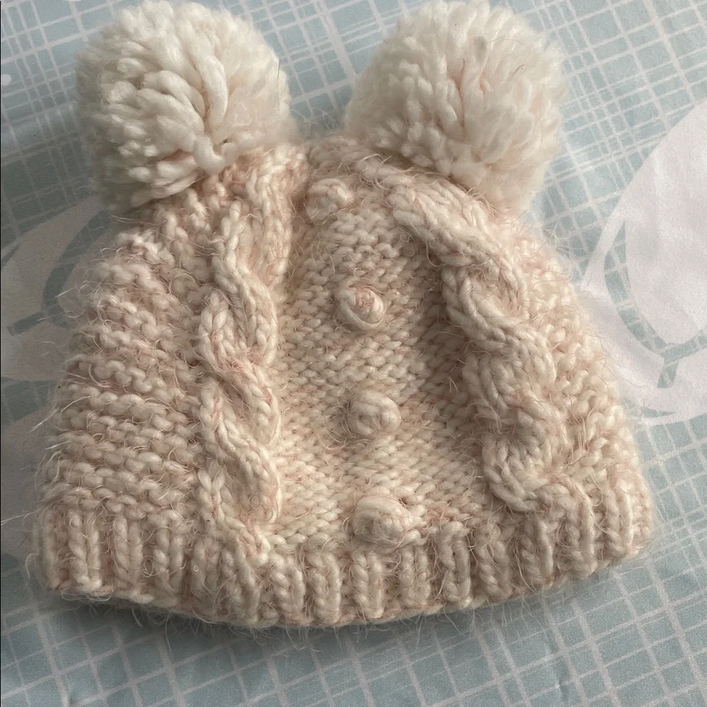 Cozy Cream Knit Kids Hat with Pom-Poms